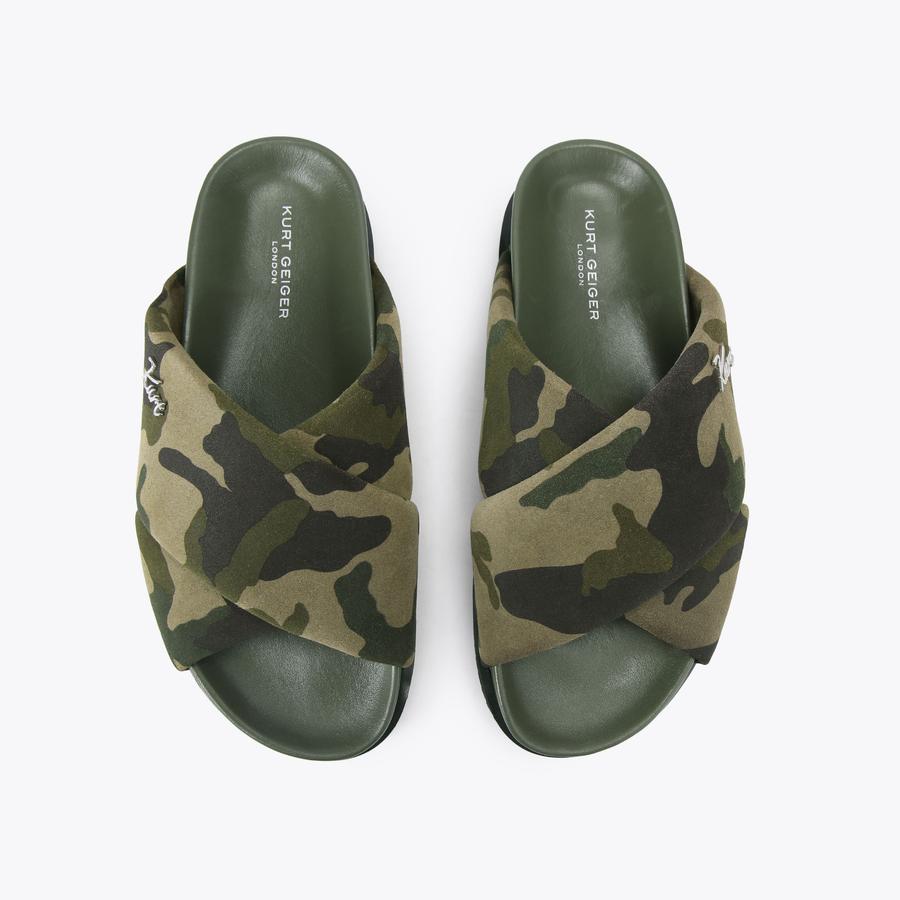 BARON PUMPED SLIDE Khaki Suede Slip On Sandal by Kurt Geiger London