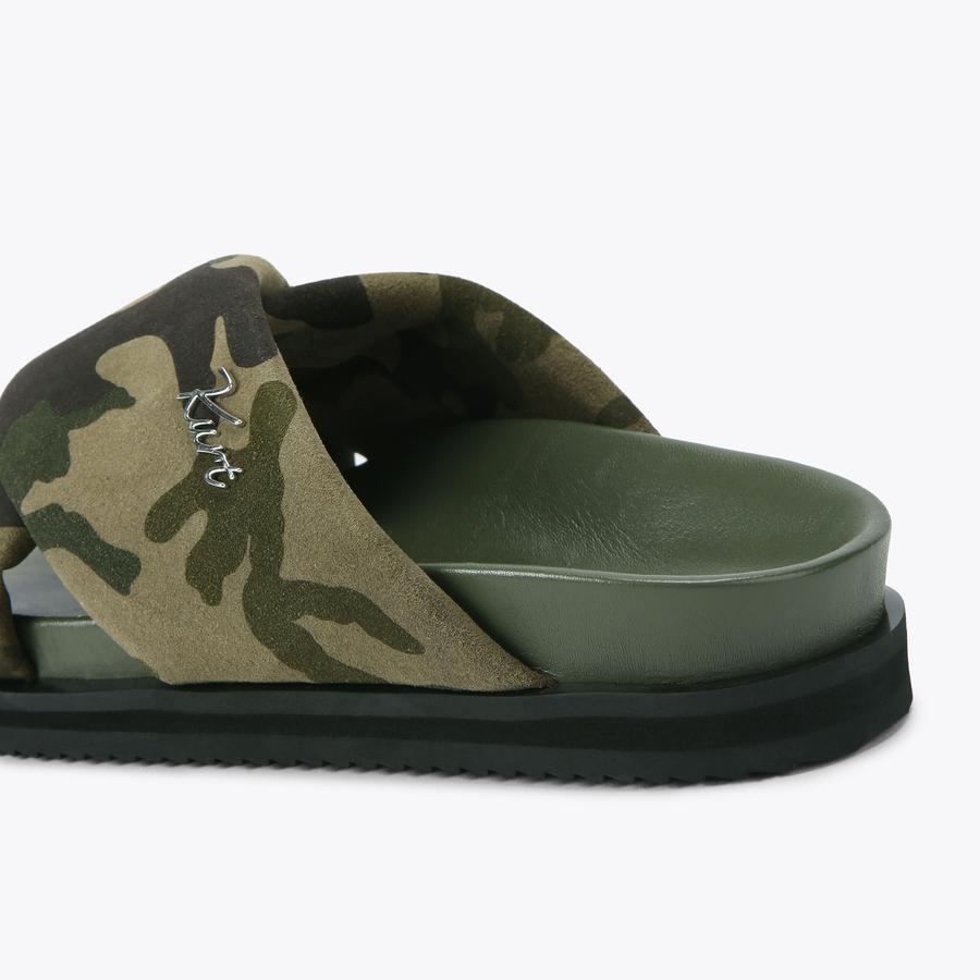 BARON PUMPED SLIDE Khaki Suede Slip On Sandal by Kurt Geiger London