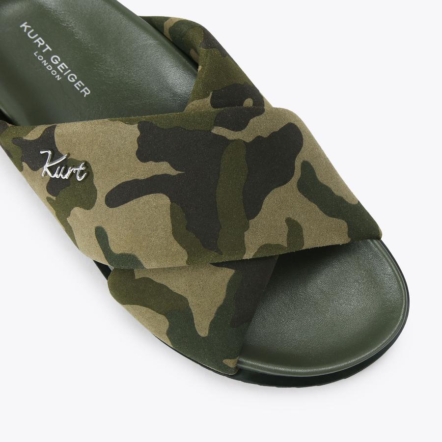 BARON PUMPED SLIDE Khaki Suede Slip On Sandal by Kurt Geiger London