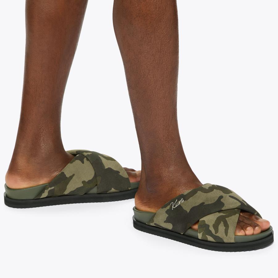 BARON PUMPED SLIDE Khaki Suede Slip On Sandal by Kurt Geiger London