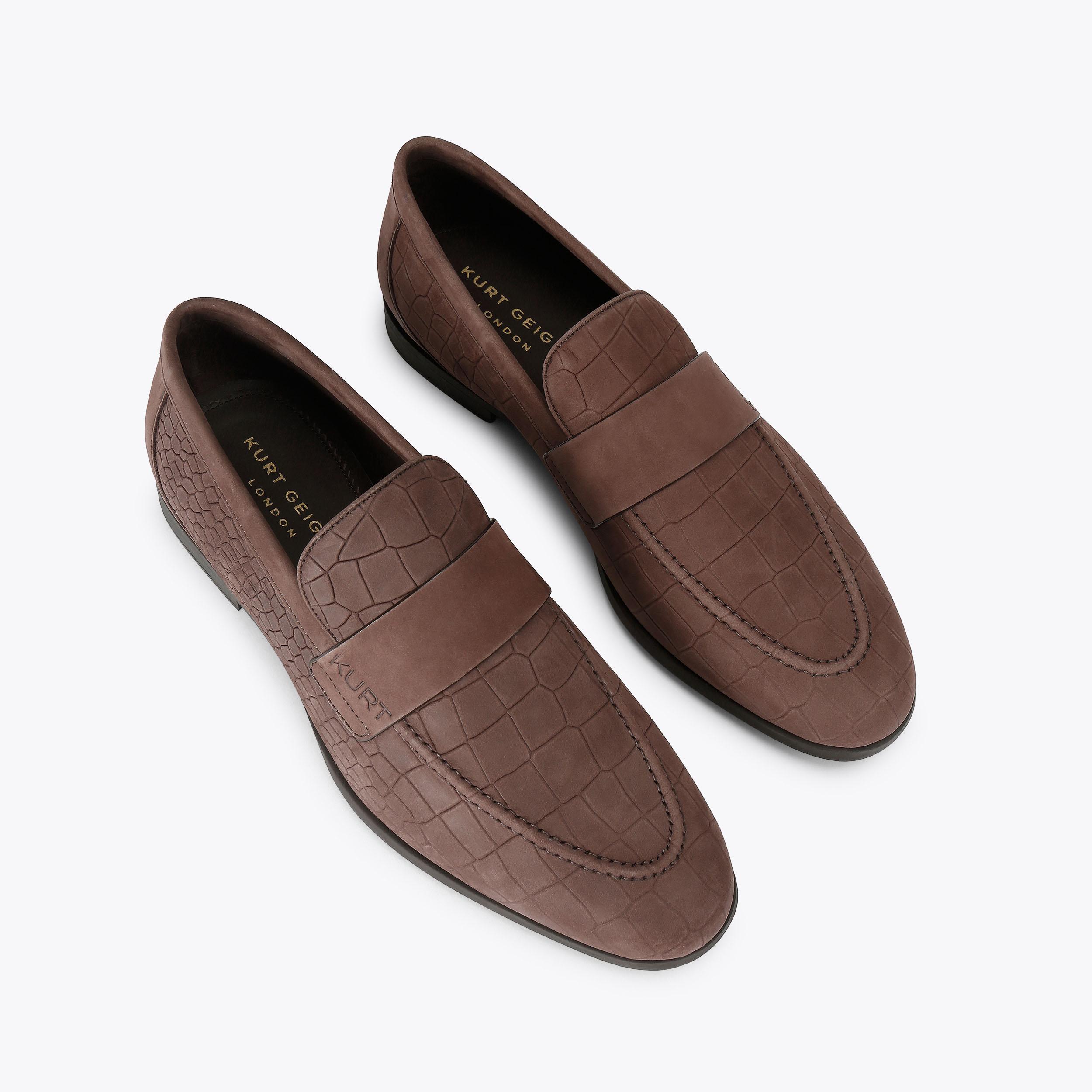 ALDGATE FLEX Dark Brown Croc Suede Leather Shoe by Kurt Geiger London