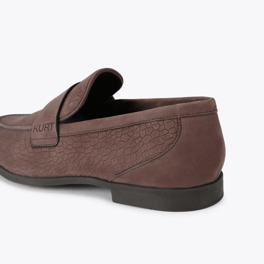 ALDGATE FLEX Dark Brown Croc Suede Leather Shoe by Kurt Geiger London