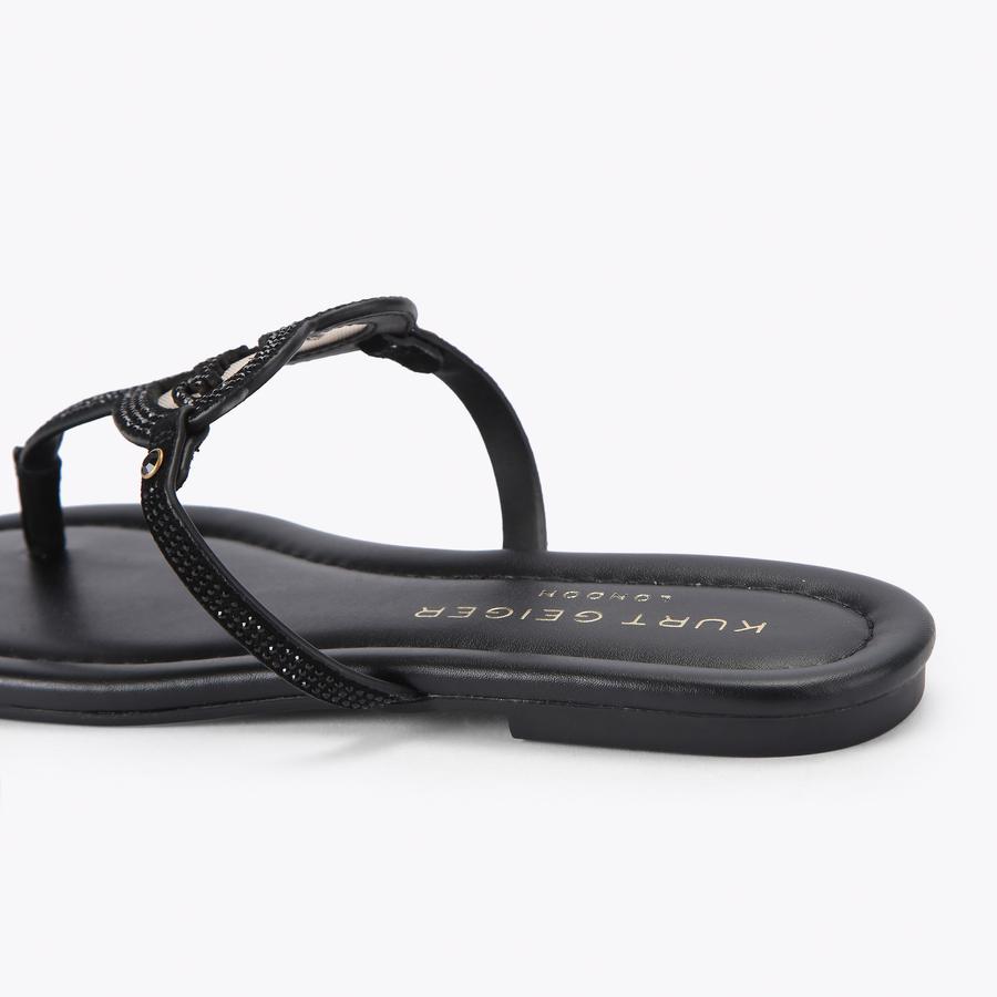 KURT HEART T BAR FLAT Black Suede Flat Sandal by Kurt Geiger London