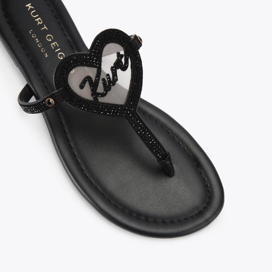 KURT HEART T BAR FLAT Black Suede Flat Sandal by Kurt Geiger London