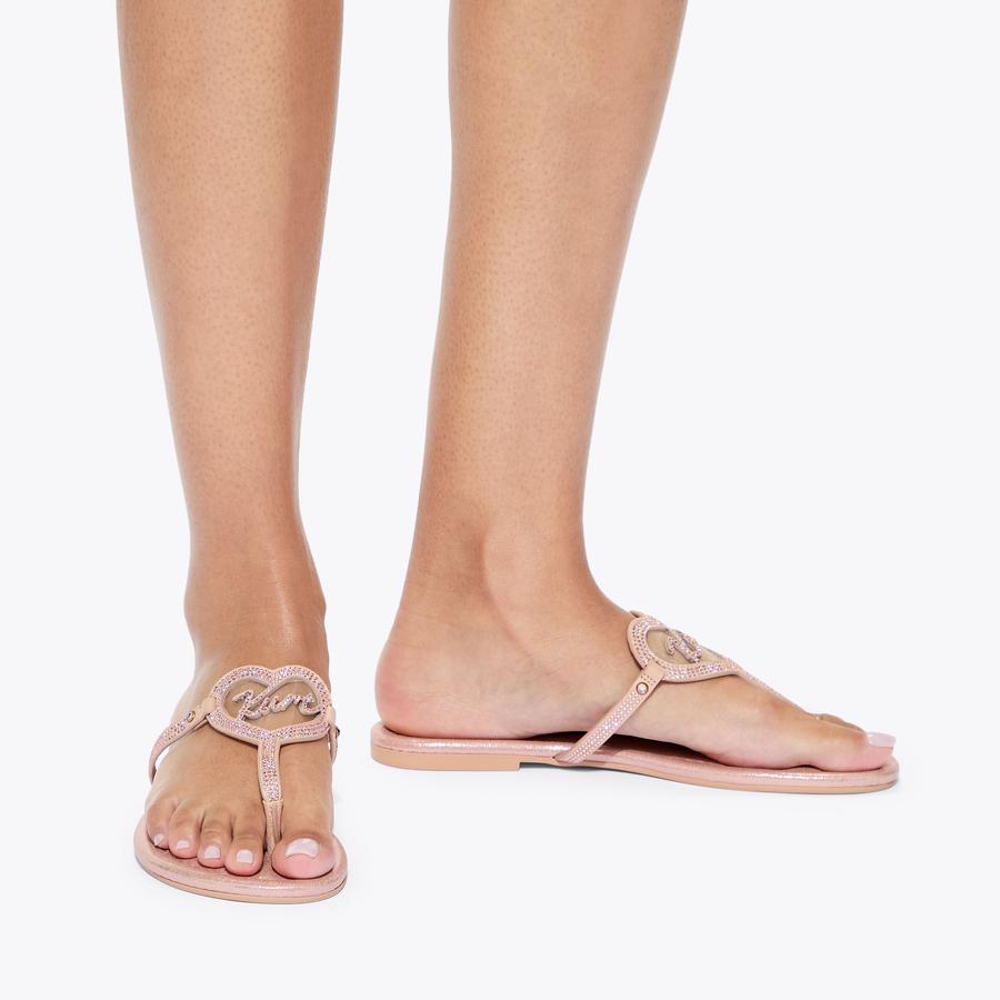 KURT HEART T BAR FLAT Blush Sandal by Kurt Geiger London
