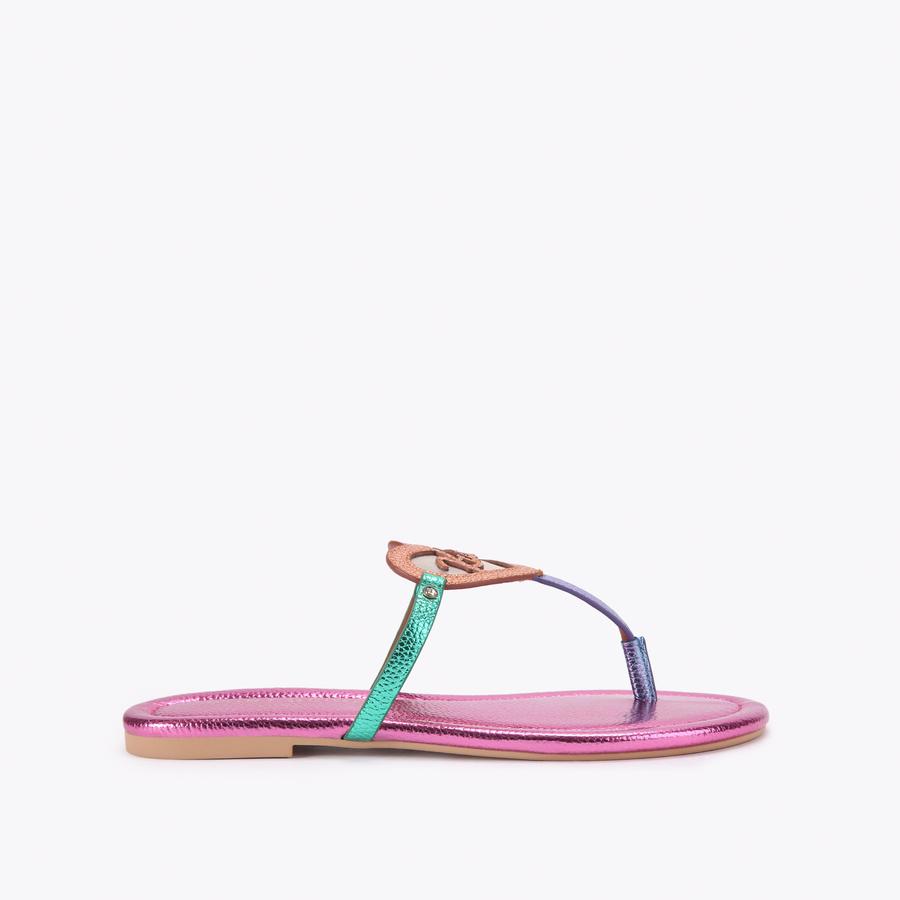 KURT HEART T BAR FLAT Multi Leather Flat Sandal by Kurt Geiger London