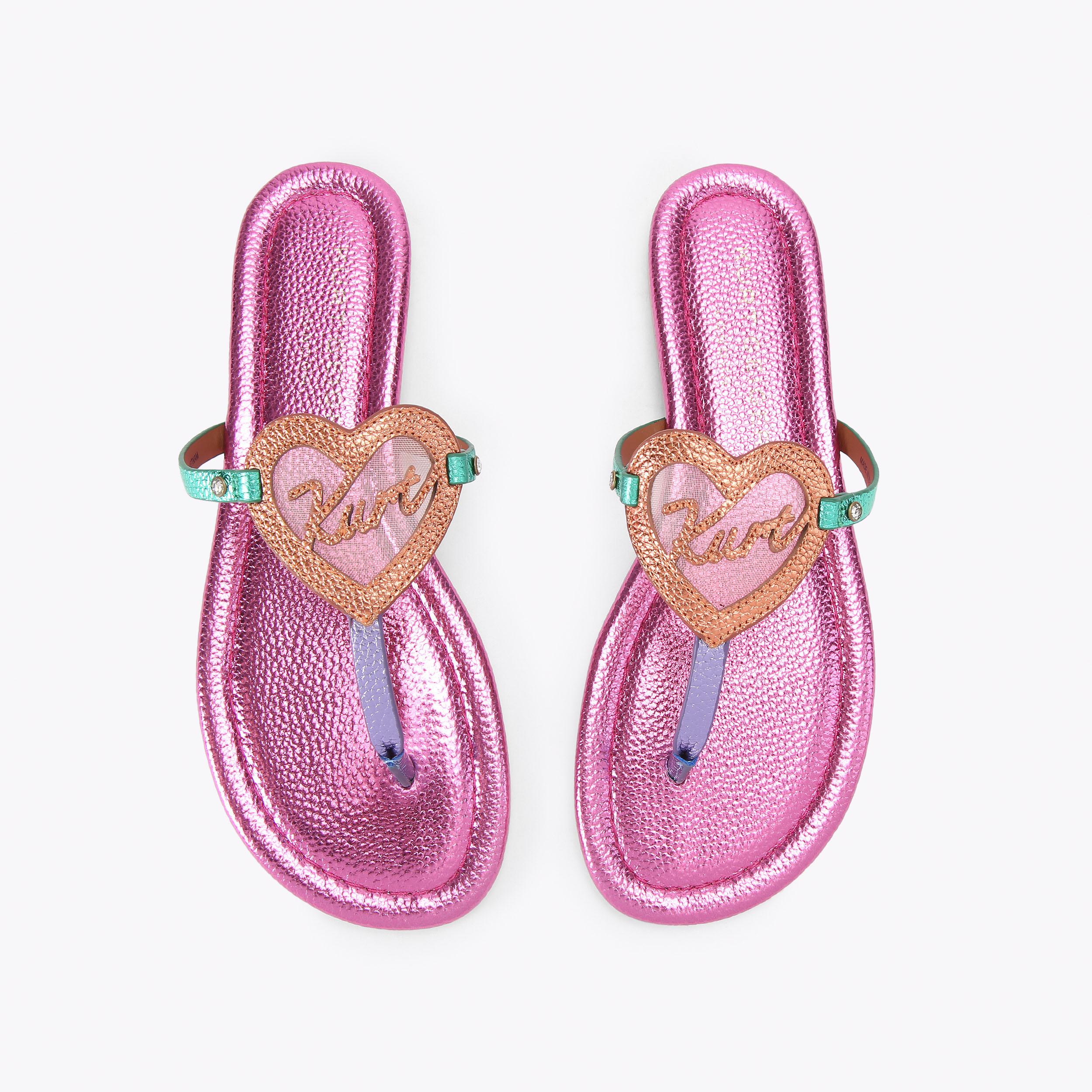 KURT HEART T BAR FLAT Multi Leather Flat Sandal by Kurt Geiger London