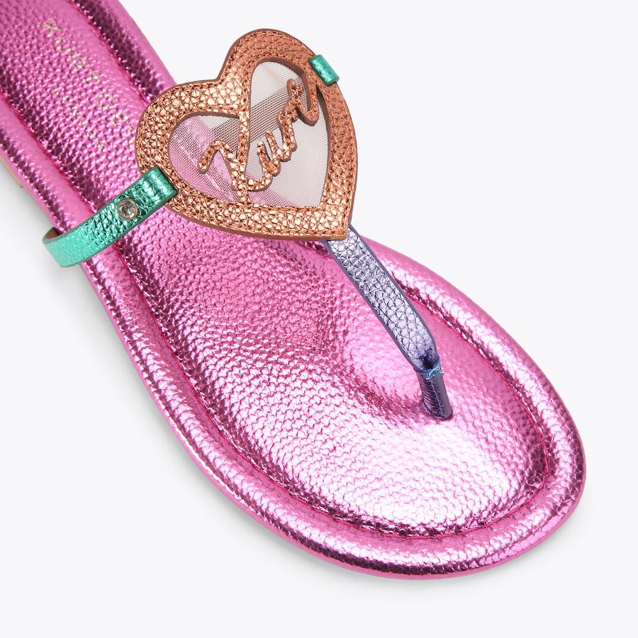 KURT HEART T BAR FLAT Multi Leather Flat Sandal by Kurt Geiger London