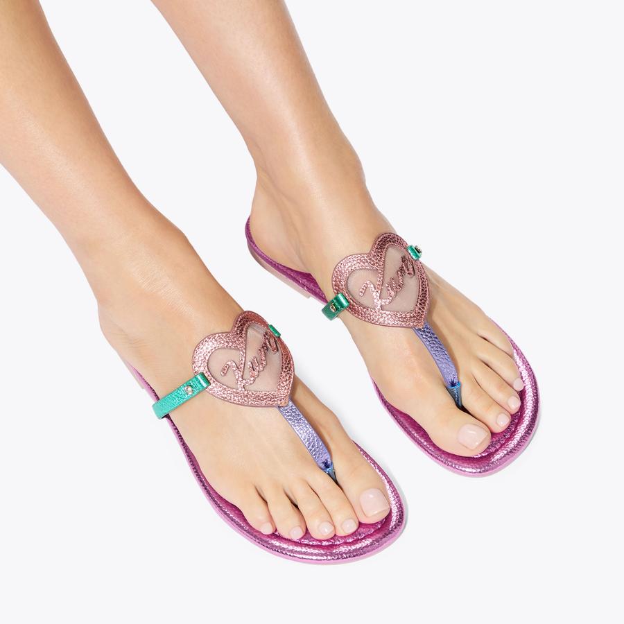 KURT HEART T BAR FLAT Multi Leather Flat Sandal by Kurt Geiger London
