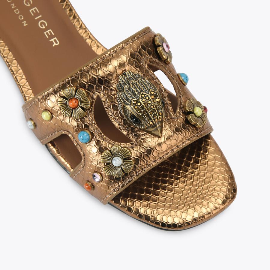 EAGLE CUT OUT FLAT SDL Bronze Lizard Flat Sandal by Kurt Geiger London