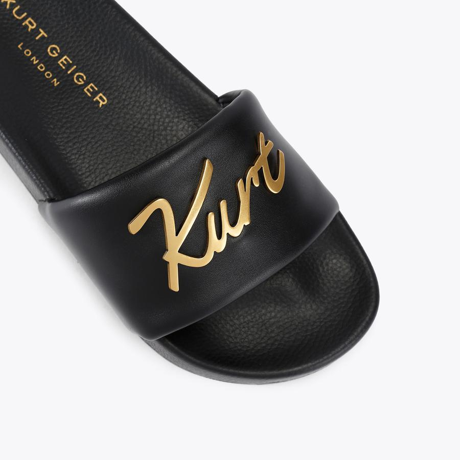 MEENA KURT Black Puffy Slip On Sandal by Kurt Geiger London