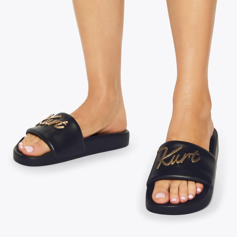 MEENA KURT Black Puffy Slip On Sandal by Kurt Geiger London