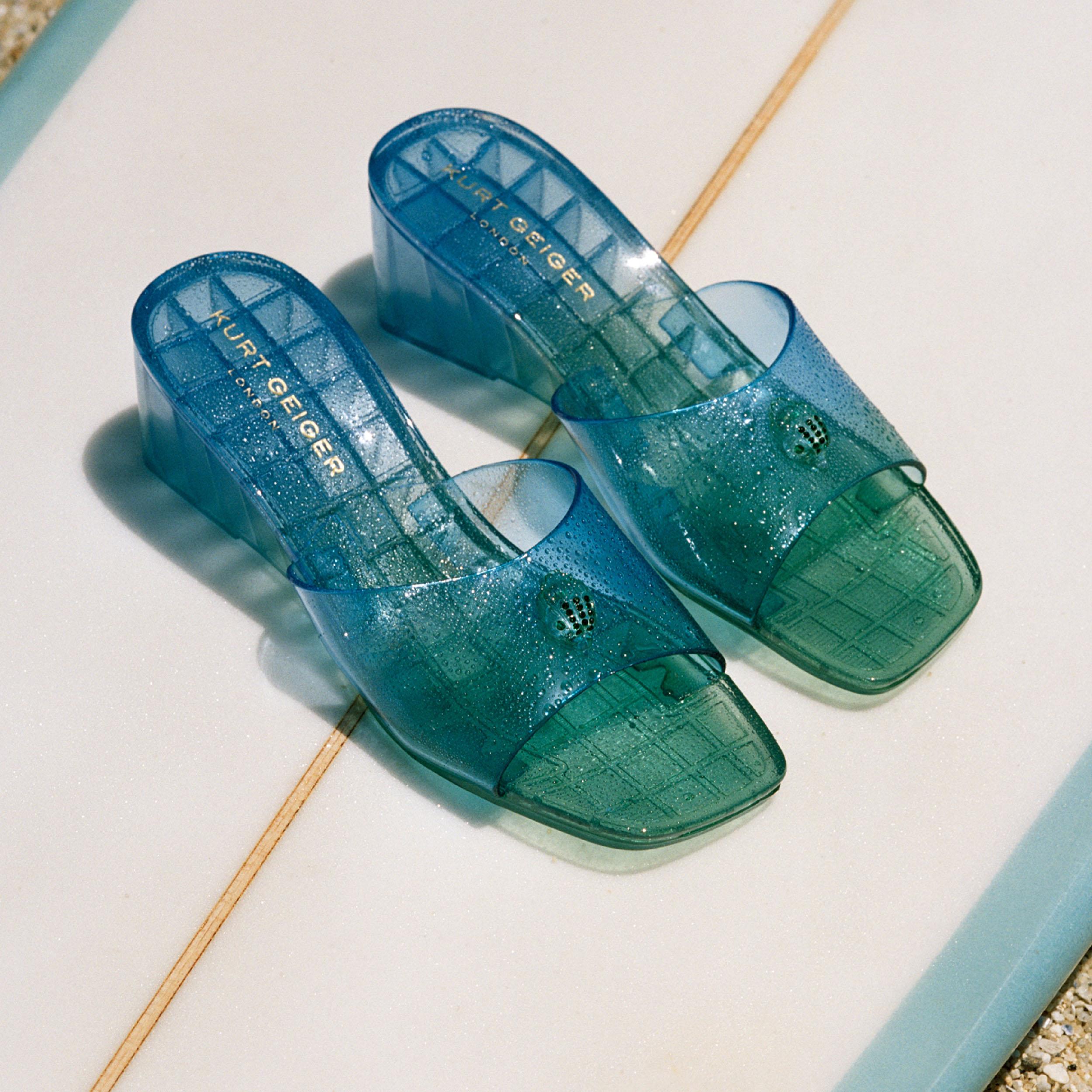 MADDISON WEDGE MULE Blue Perspex Wedge Mule by Kurt Geiger London