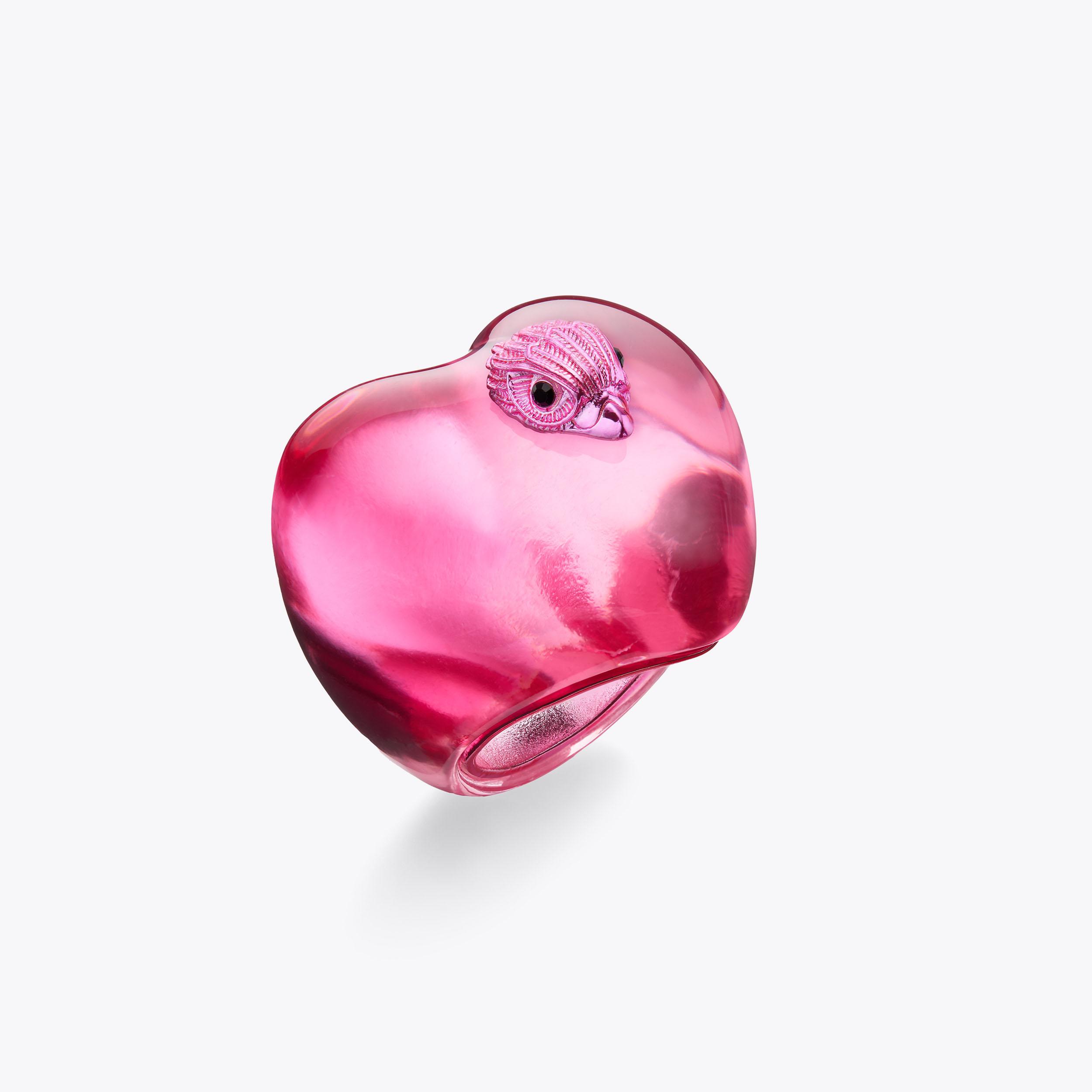 RESIN HEART EAGLE RING Pink Translucent Resin Ring by Kurt Geiger 