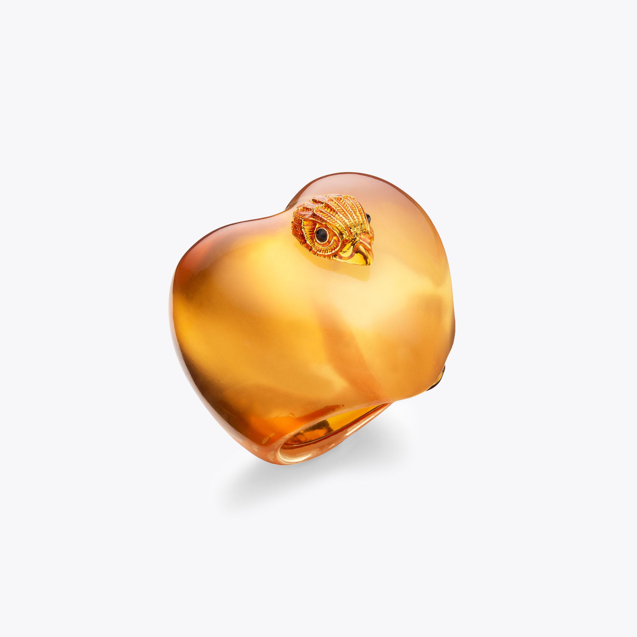 RESIN HEART EAGLE RING Orange Transluscent Ring by Kurt Geiger London