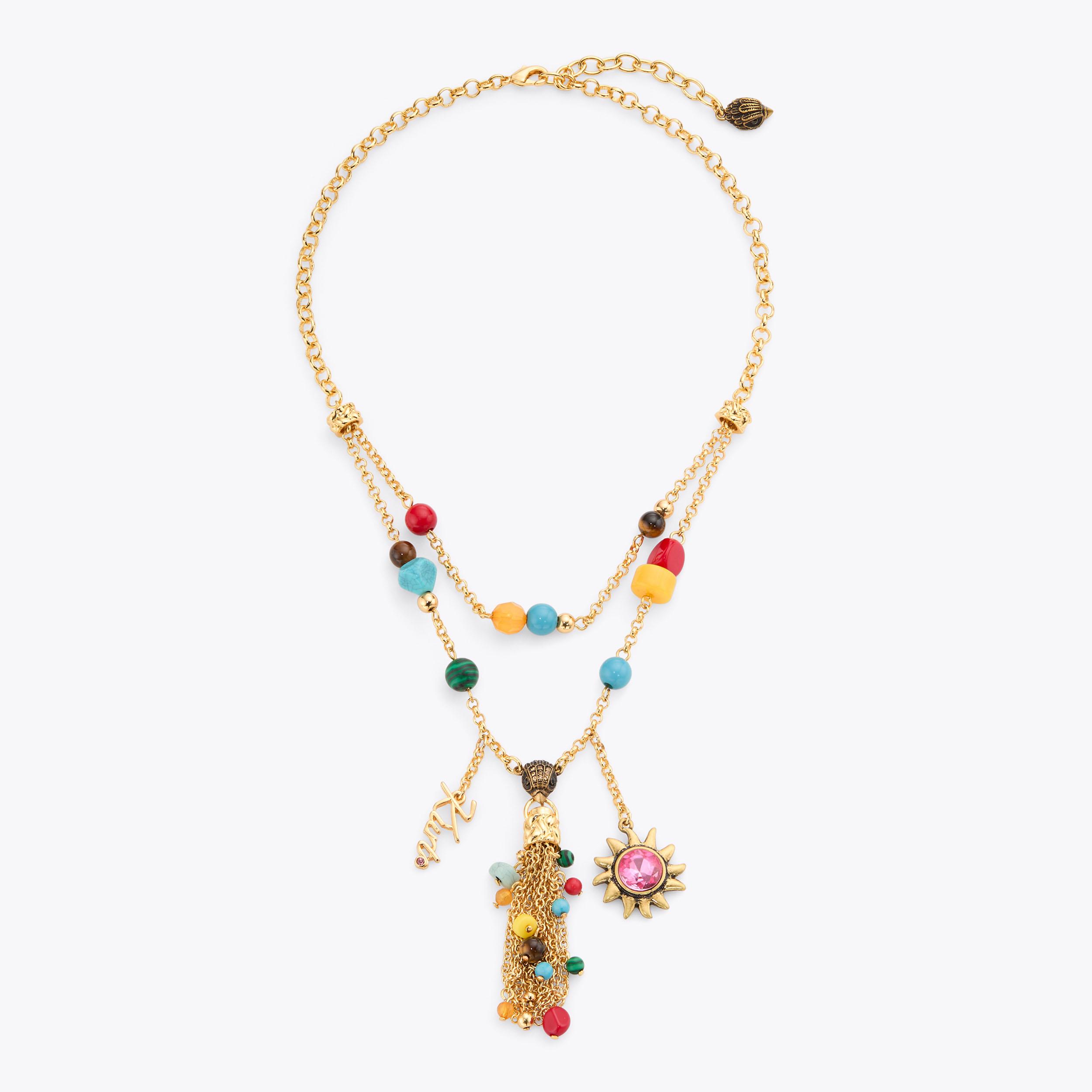 EAGLE TASSEL NECKLACE Pink Crystal Tassel Necklace by Kurt Geiger