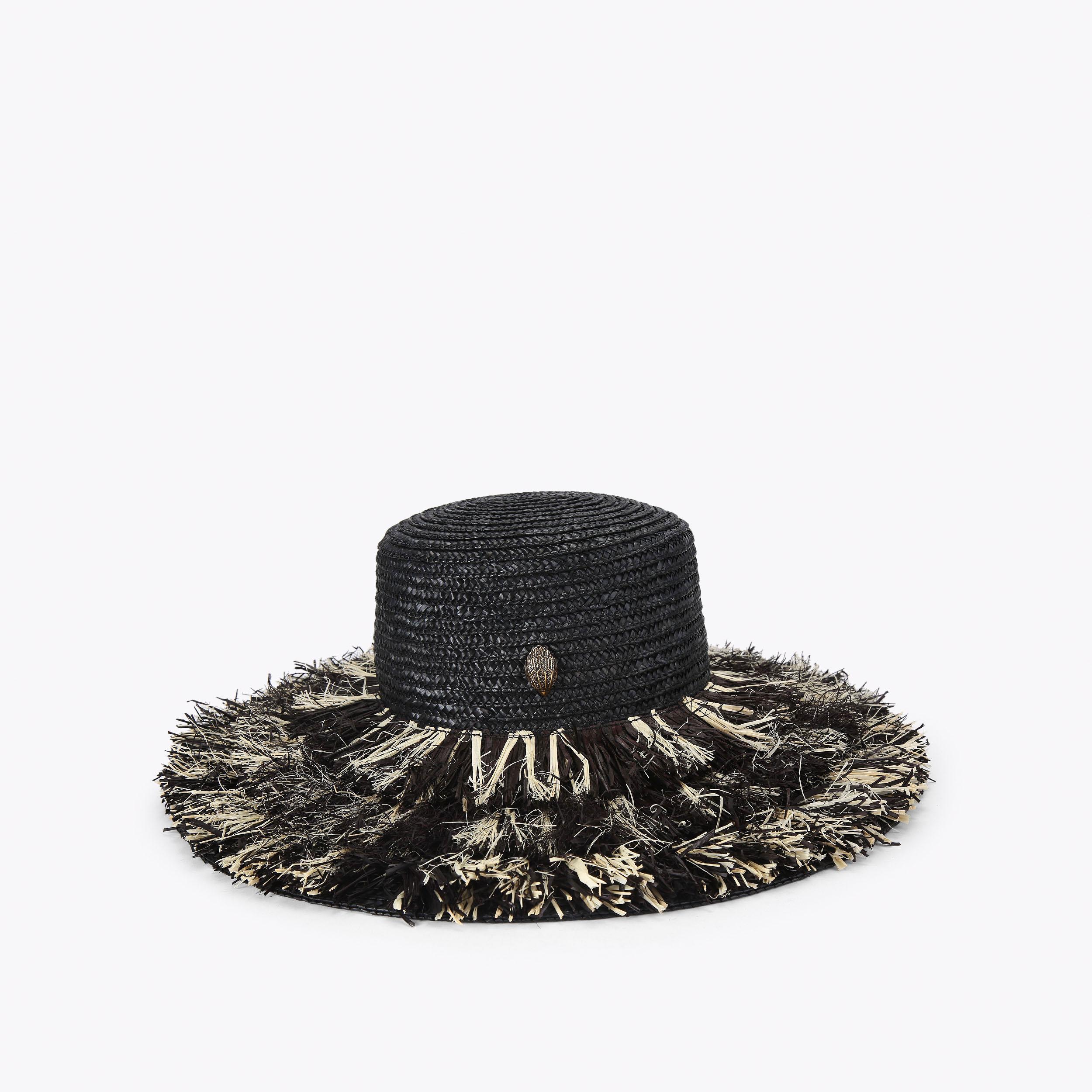 RAFFIA WIDE BRIM HAT Black Beige Raffia Brim Hat by Kurt Geiger London