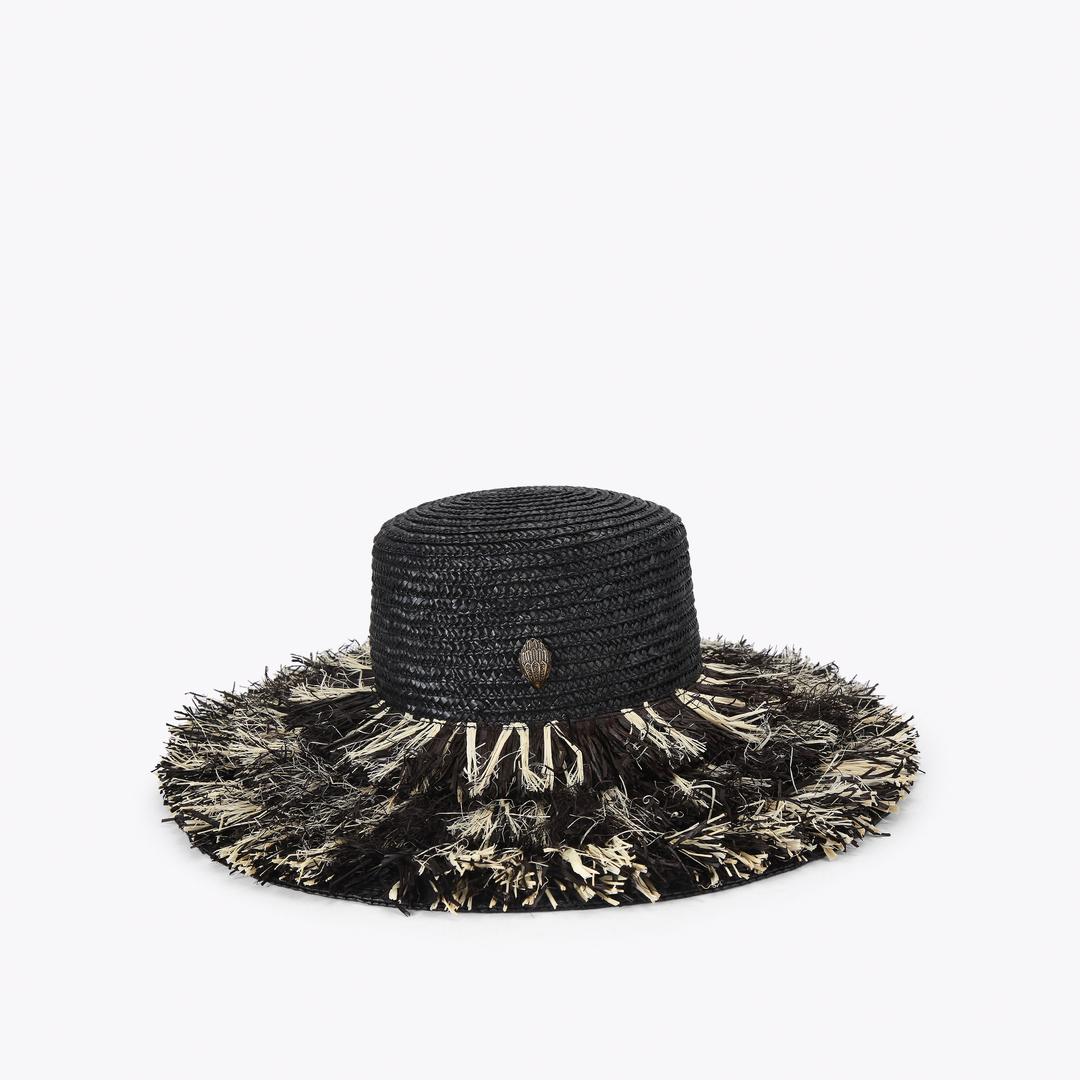 RAFFIA WIDE BRIM HAT Black Beige Raffia Brim Hat by Kurt Geiger London — Kurt Geiger London