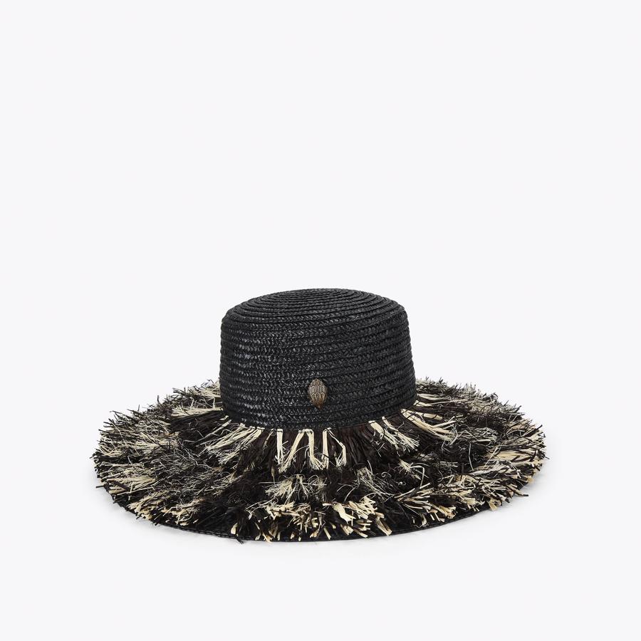 RAFFIA WIDE BRIM HAT Black Beige Raffia Brim Hat by Kurt Geiger London