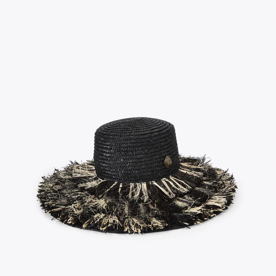 RAFFIA WIDE BRIM HAT Black Beige Raffia Brim Hat by Kurt Geiger London
