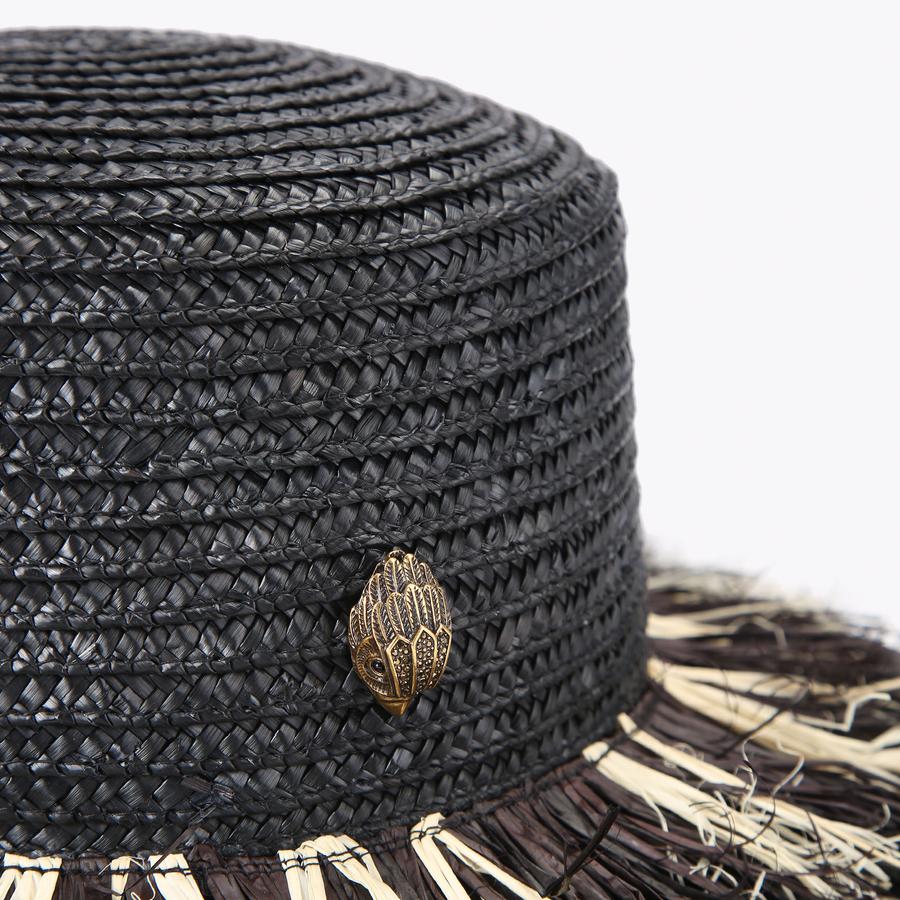 RAFFIA WIDE BRIM HAT Black Beige Raffia Brim Hat by Kurt Geiger London
