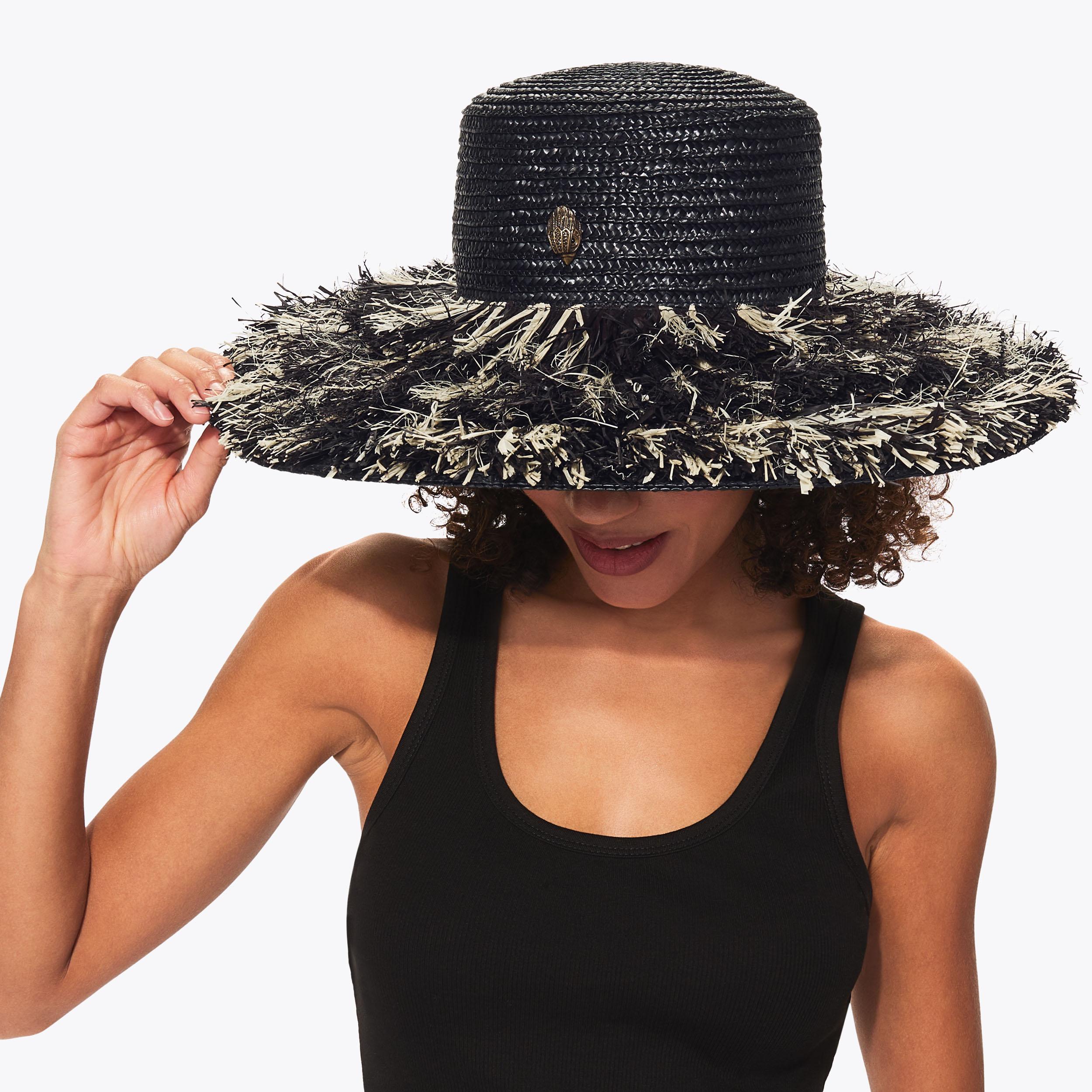 RAFFIA WIDE BRIM HAT Black Beige Raffia Brim Hat by Kurt Geiger London