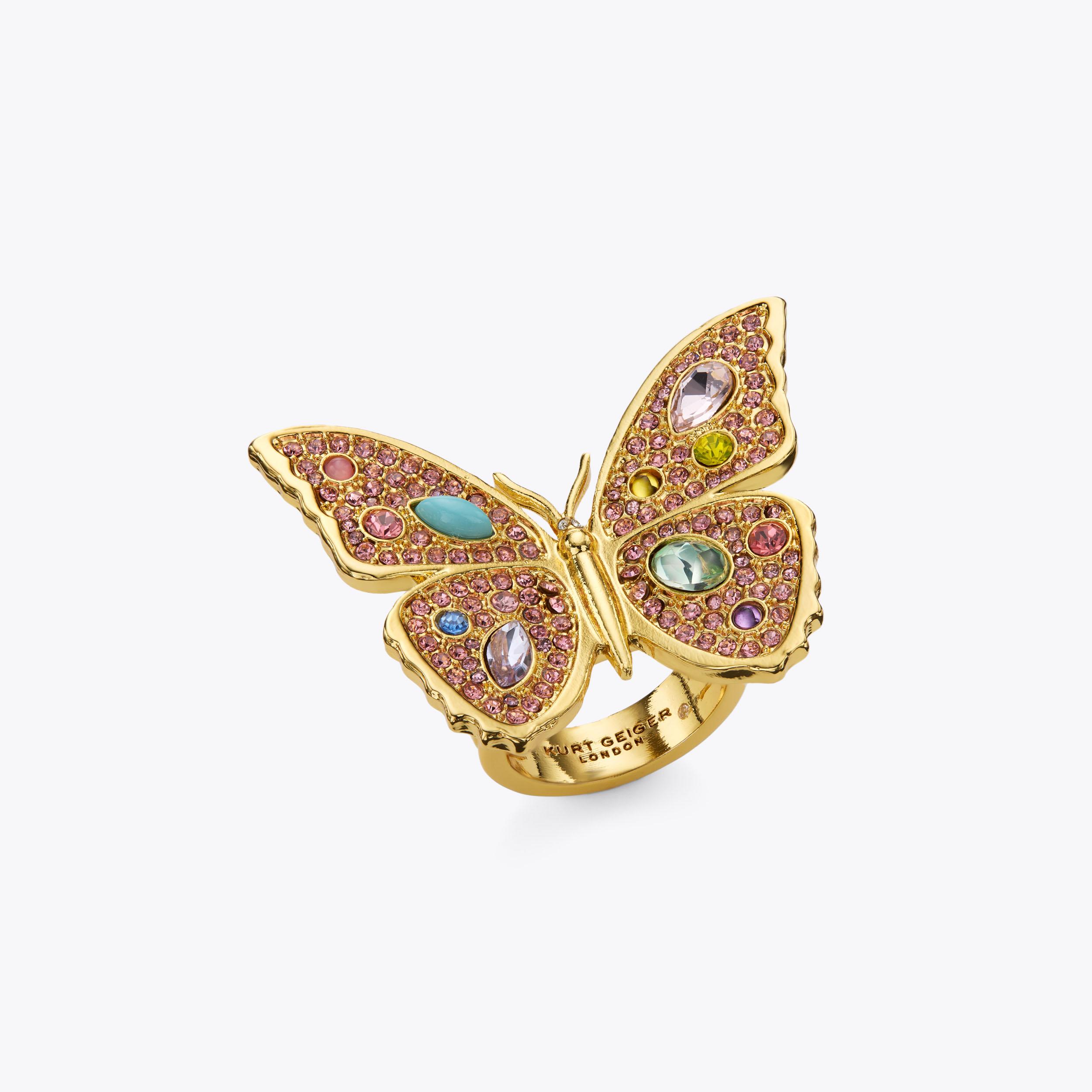 Kurt Geiger Cream Knit hair band with Multicolor Crystal Butterfly Kurt Geiger London Cream Headband with Colorful Butterfly Design main image 2