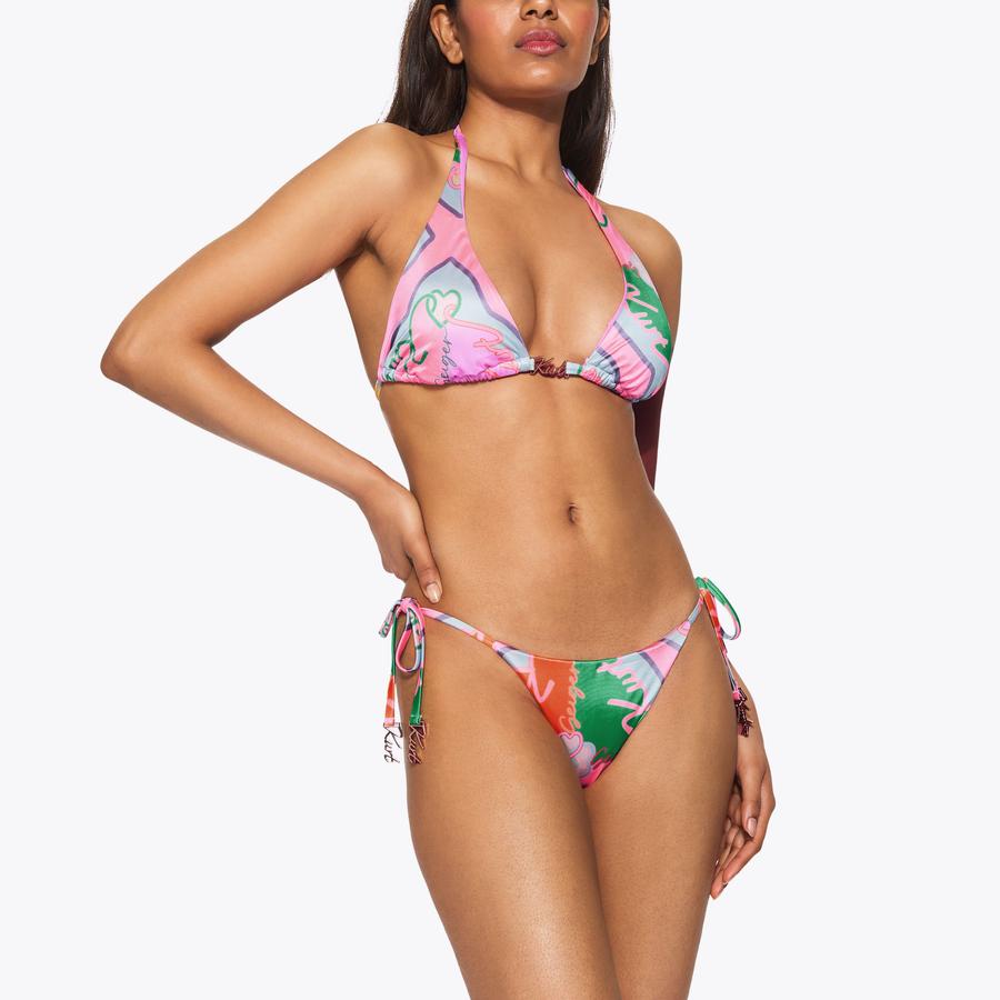 KURT TRIANGLE TOP Green Pink Triangle Bikini Top by Kurt Geiger London