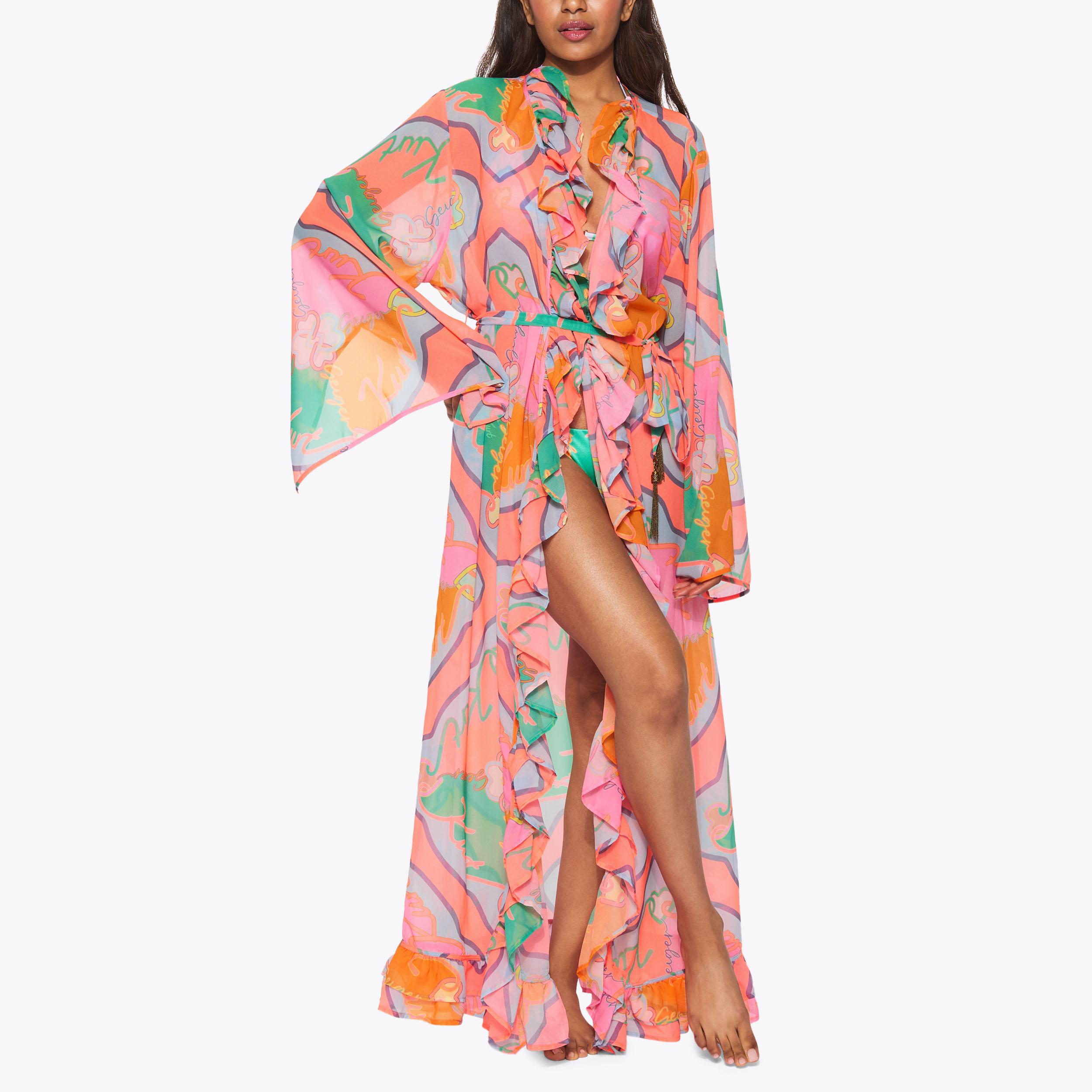 PRINTED RUFFLE ROBE Printed Branded Robe by Kurt Geiger London