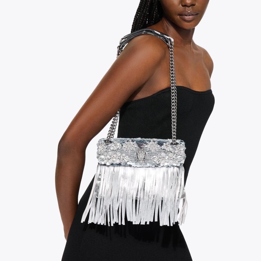 MD KENSINGTON FRINGE Silver Sequin Crystal Shoulder Bag by Kurt