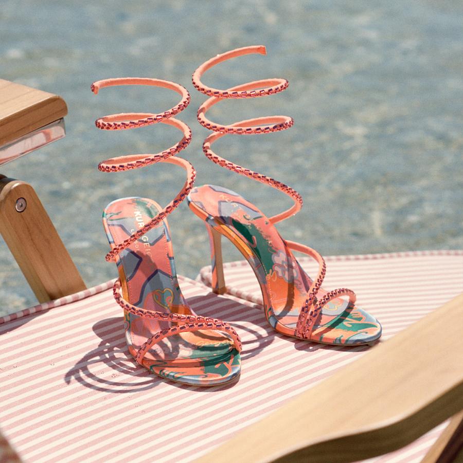 SPIRAL ASYMMETRIC 90 Orange Green Spiral Heel by Kurt Geiger London