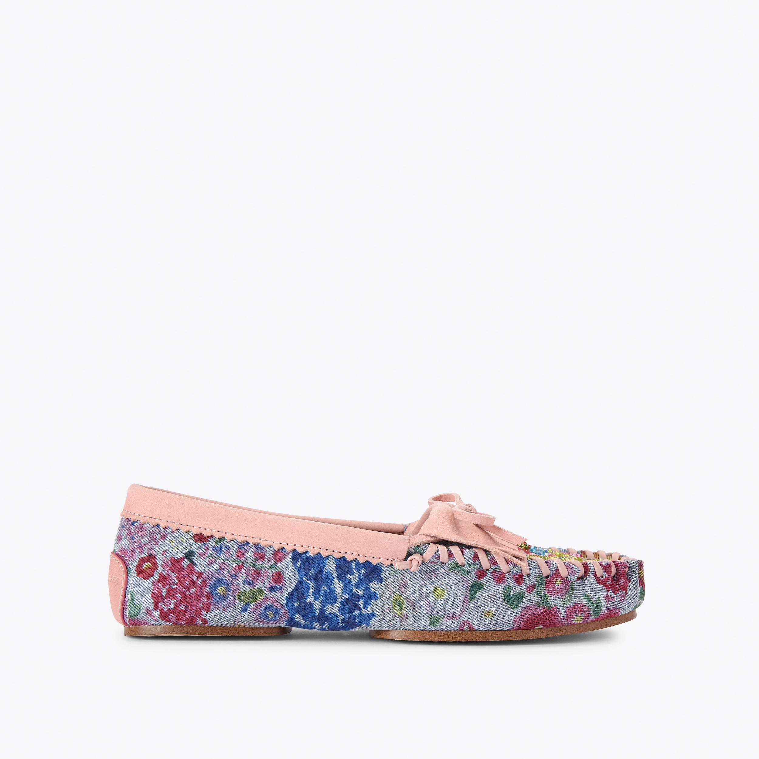 BEADED MOCCASIN Denim Floral Slip On Loafer by Kurt Geiger London