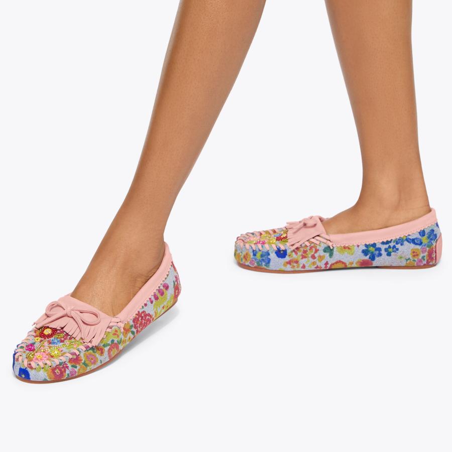 BEADED MOCCASIN Denim Floral Slip On Loafer by Kurt Geiger London