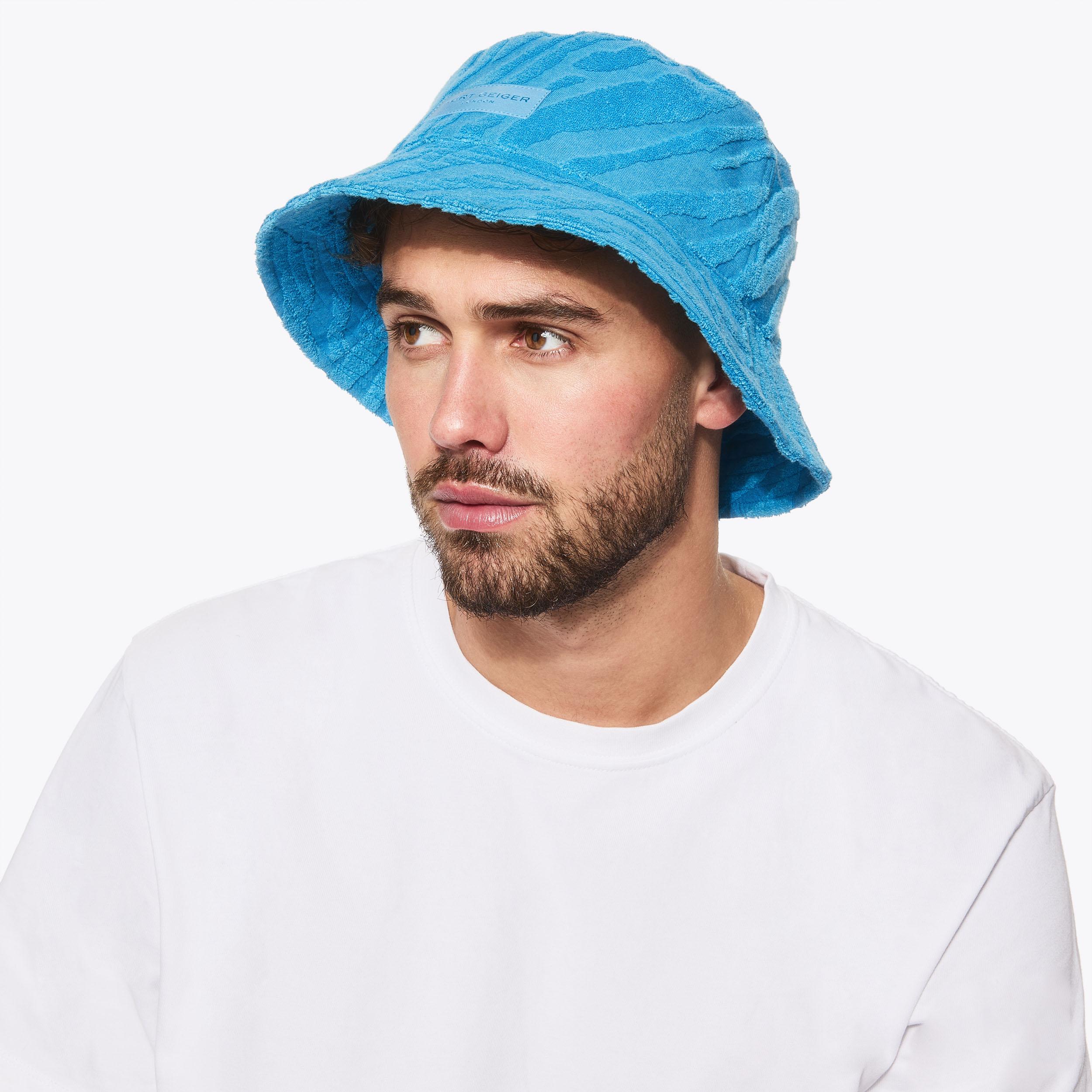 MENS BUCKET HAT Blue Towelling Bucket Hat by Kurt Geiger London