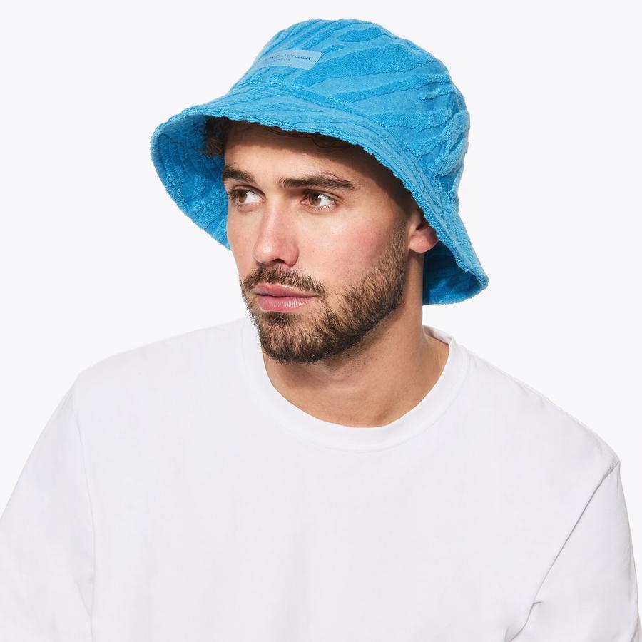 MENS BUCKET HAT Blue Towelling Bucket Hat by Kurt Geiger London