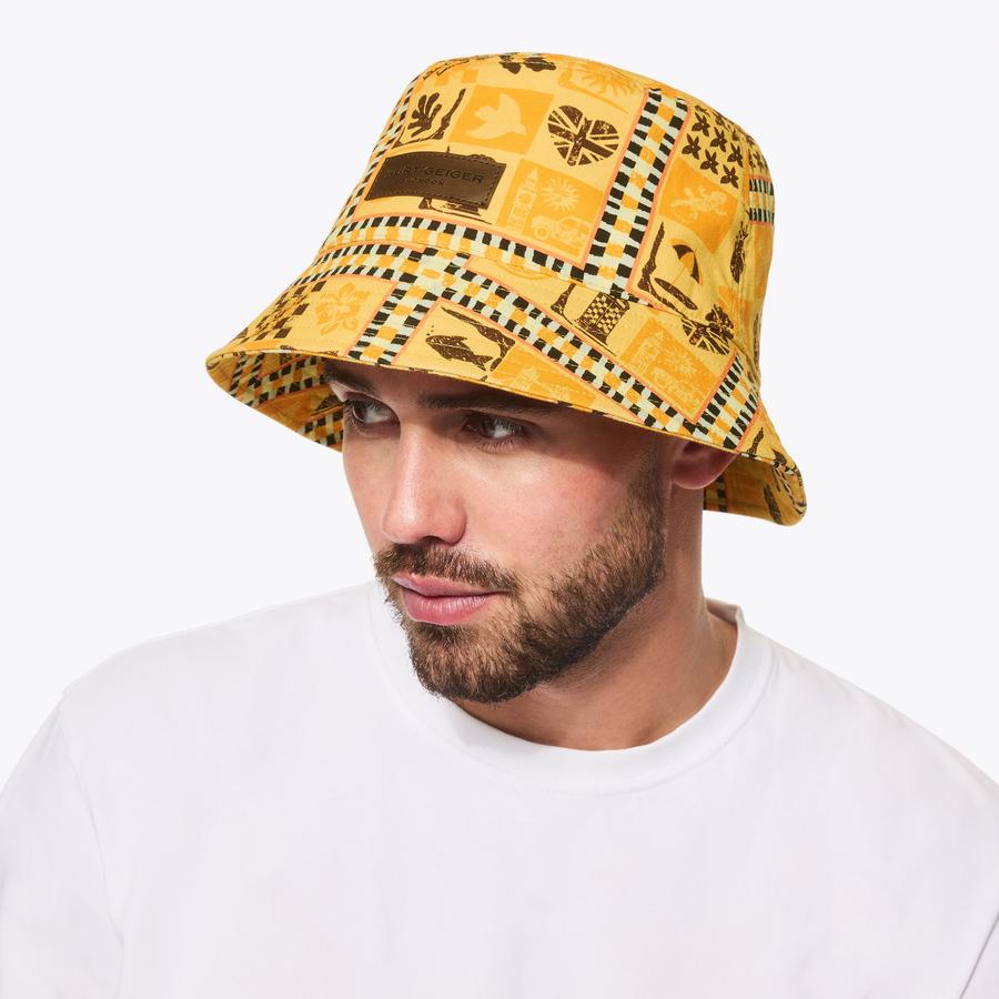 MENS BUCKET HAT Yellow Terry Towelling Bucket Hat by Kurt Geiger