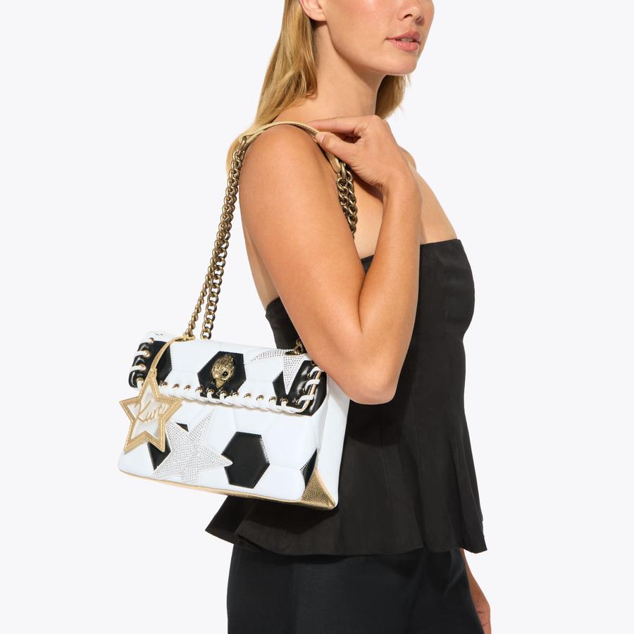 KENSINGTON FOOTY BAG White Black Leather Shoulder Bag by Kurt