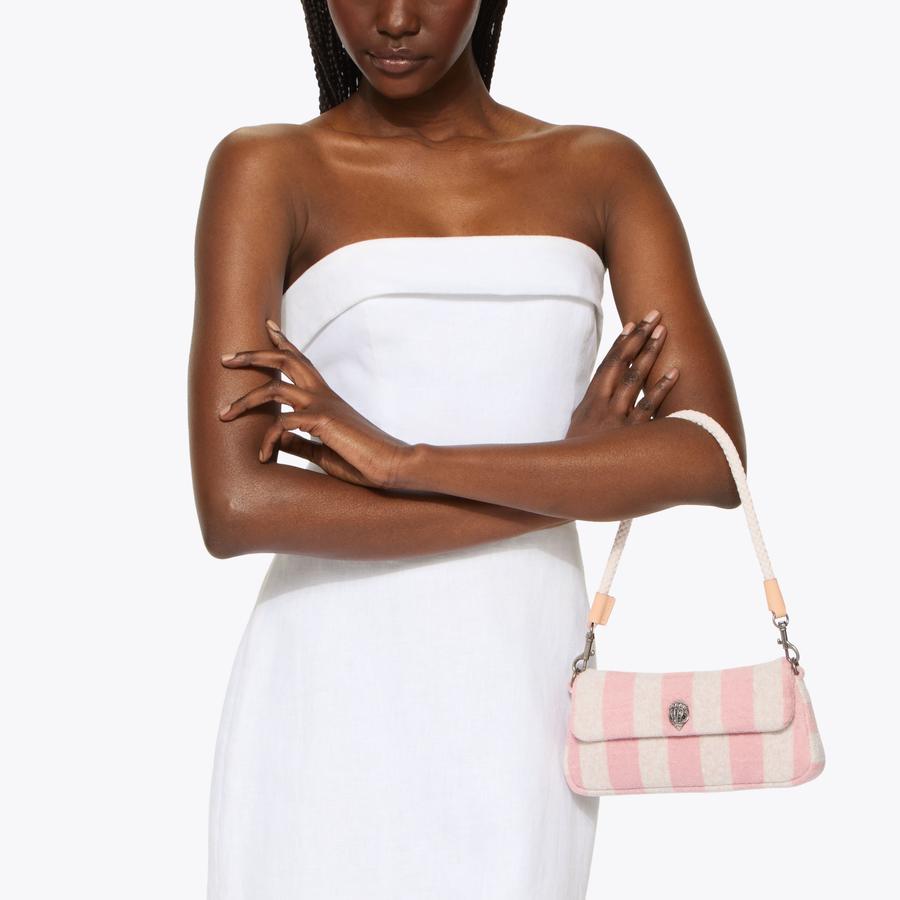KC PICKLE SHOULDER BAG Pink Striped Shoulder Bag by Kurt Geiger London