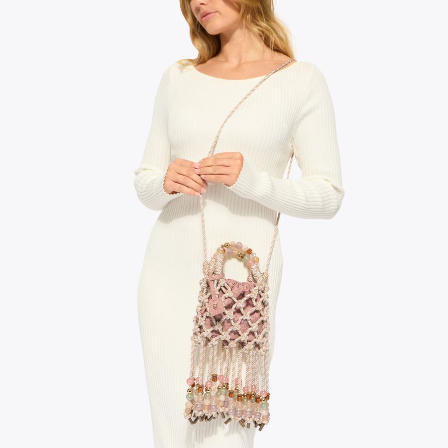 MINI MACRAME ROPE BAG Silver Gold Twisted Rope Bag by Kurt Geiger