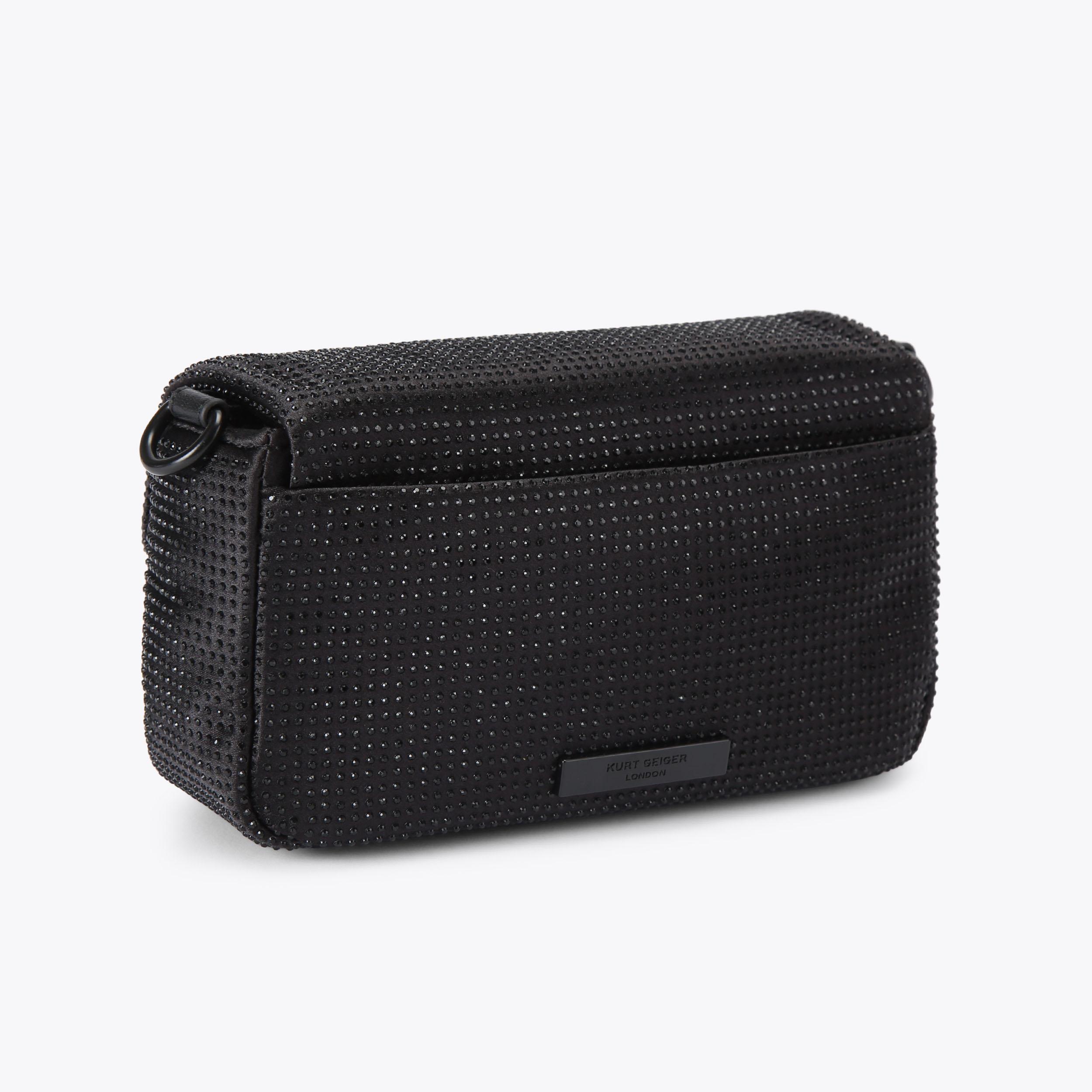 FABRIC MINI OXFORD DR Black Satin Crystal Cross Body Bag by Kurt