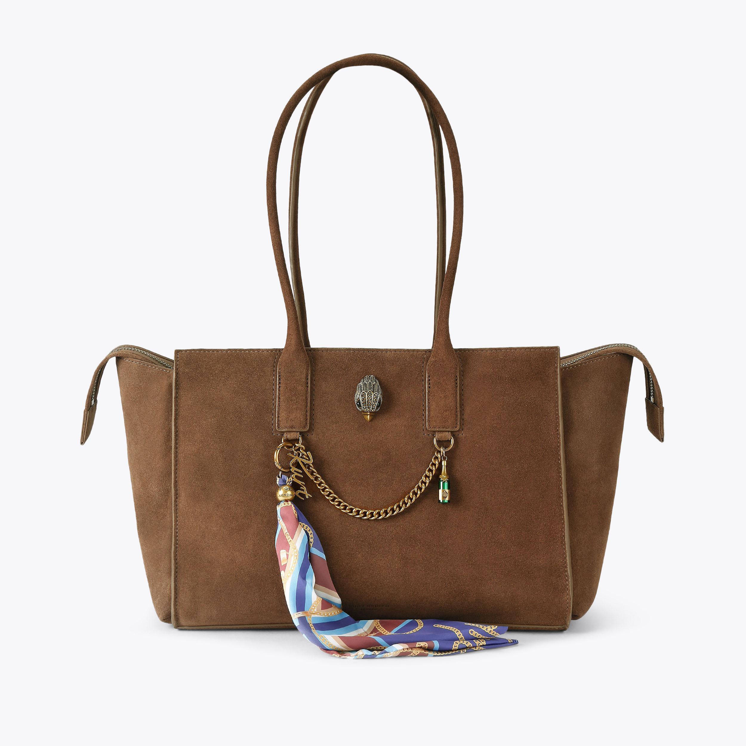 SLOANE SHOPPER Brown Suede Shoulder Bag by Kurt Geiger London