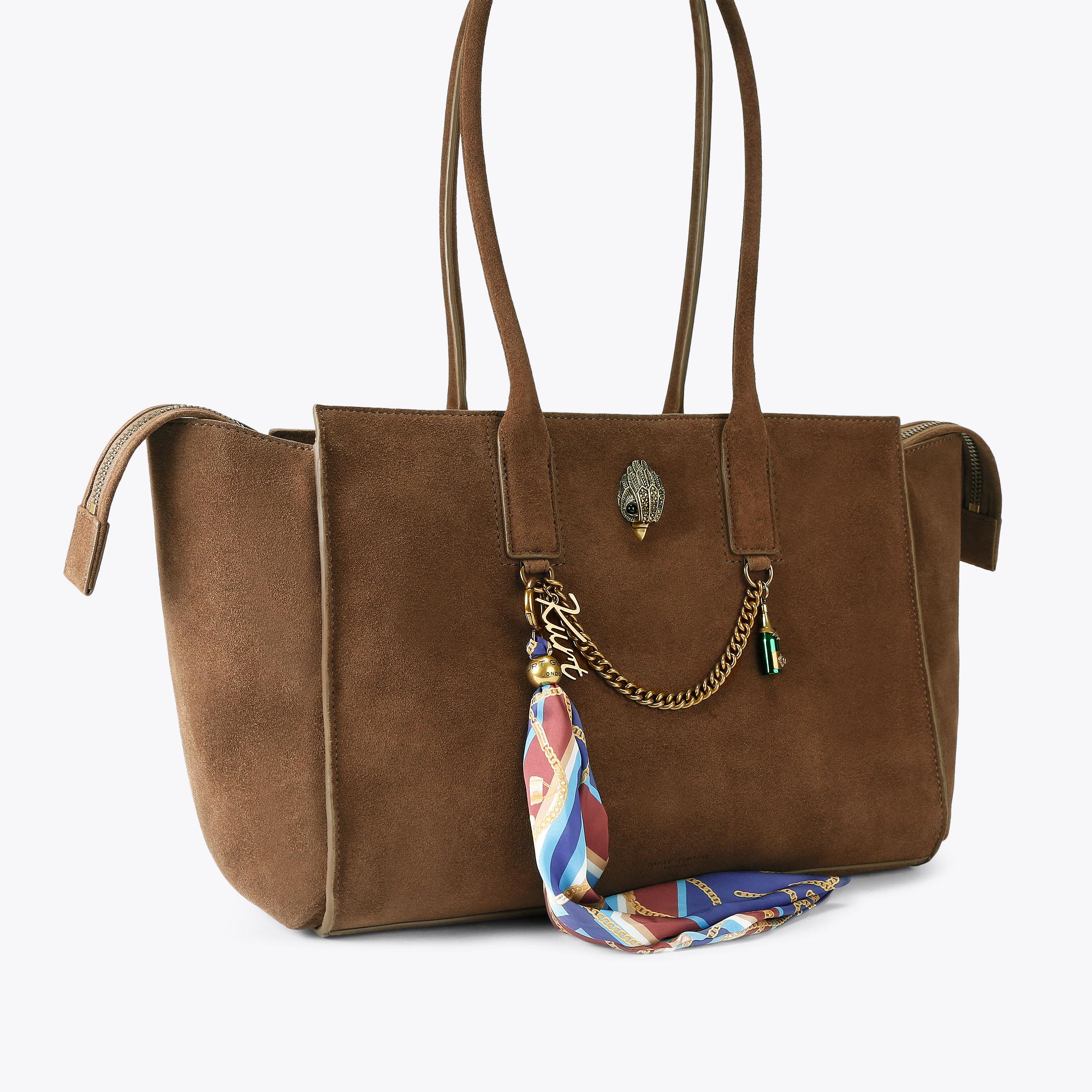 SLOANE SHOPPER Brown Suede Shoulder Bag by Kurt Geiger London