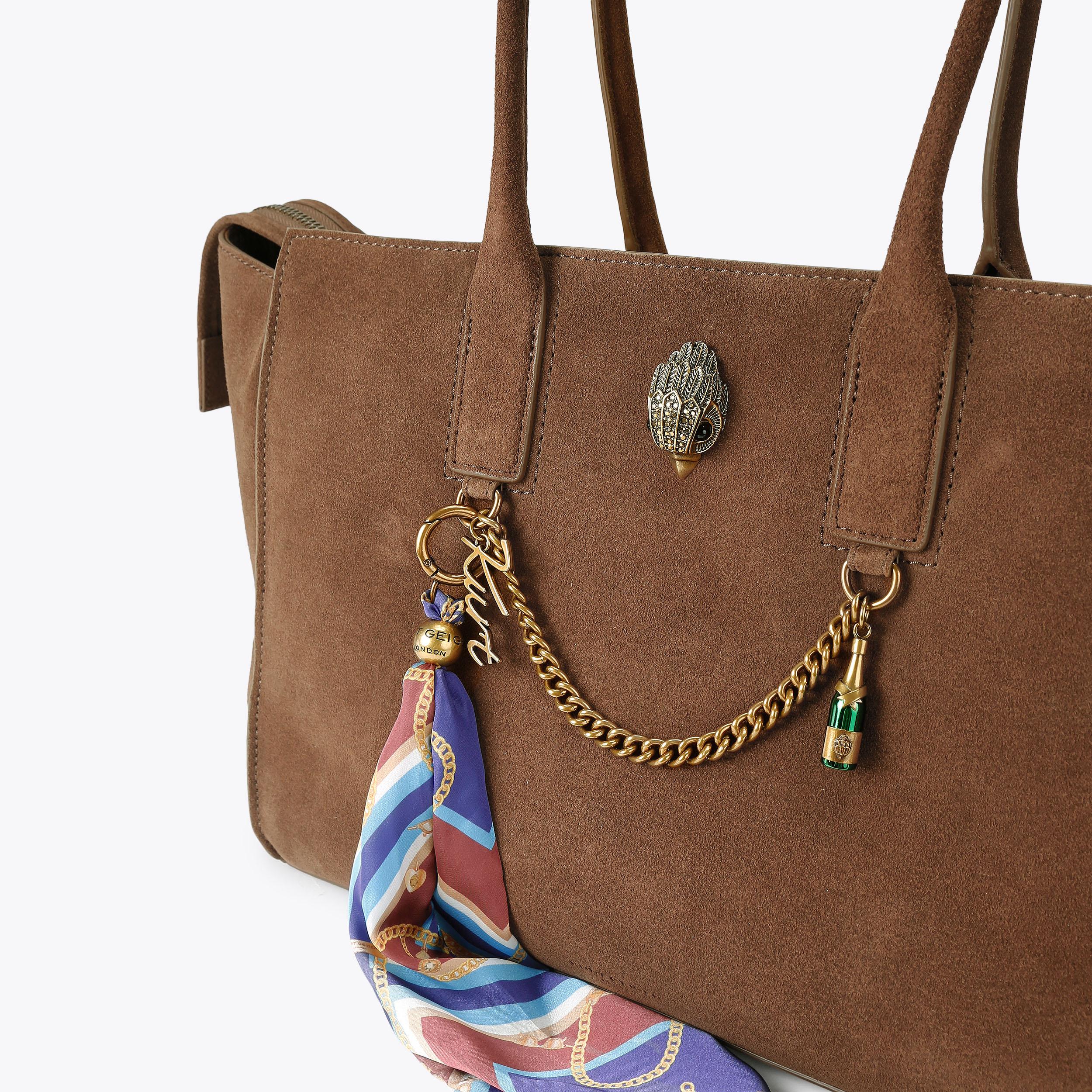 SLOANE SHOPPER Brown Suede Shoulder Bag by Kurt Geiger London