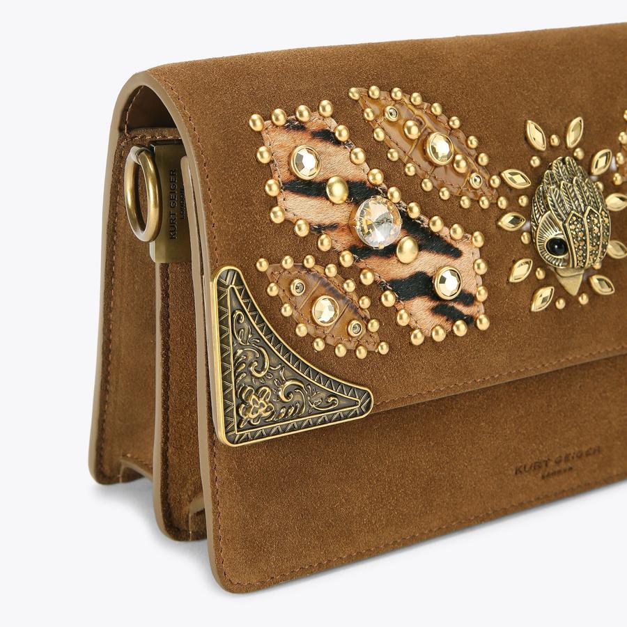 SHOREDITCH SOFT SH Tan Suede Leather Shoulder Bag by Kurt Geiger
