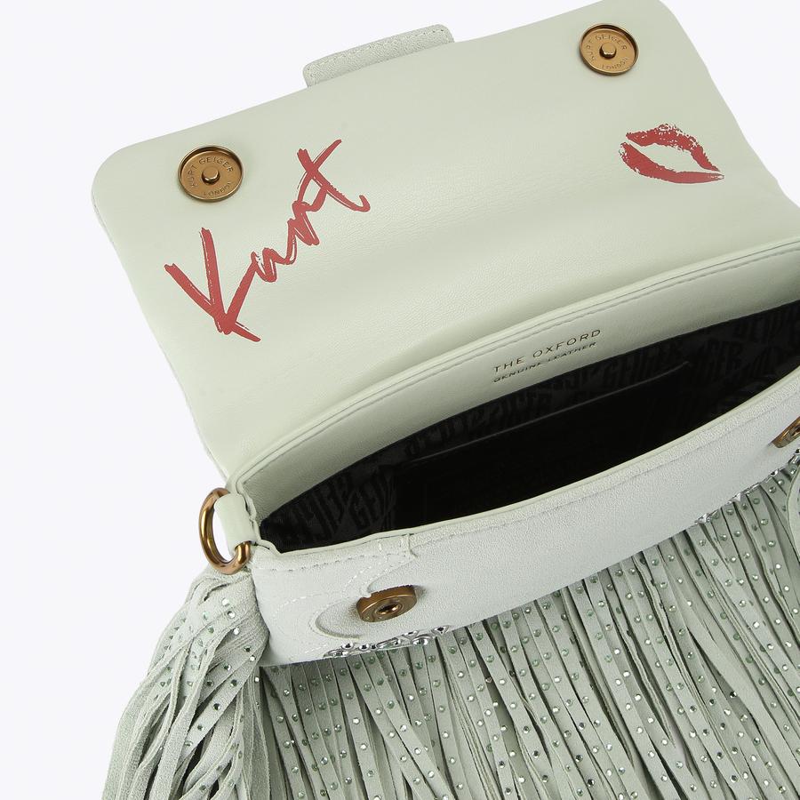GLASTO FRINGE SHOULDER Pale Green Suede Shoulder Bag by Kurt 