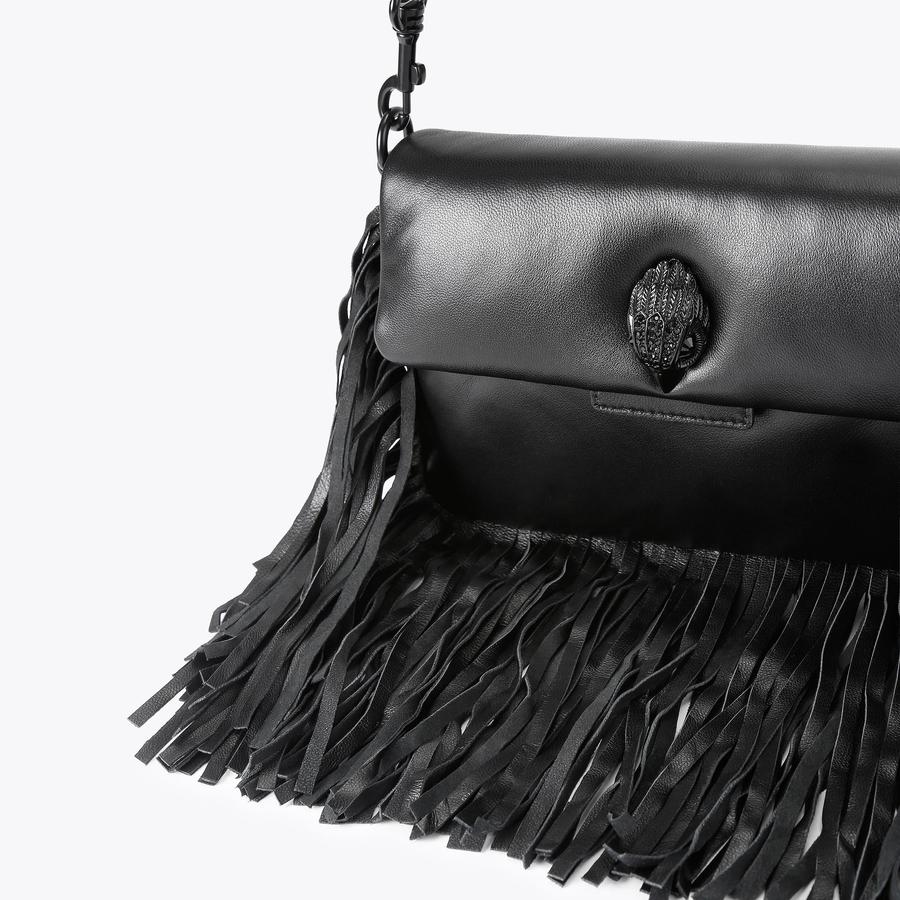 GLASTO FRINGE SHOULDER DR Black Leather Fringe Shoulder Bag by