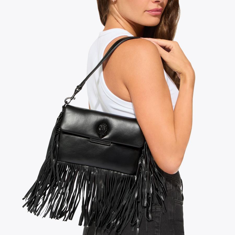 ミュージシャン PU Leather Fringe Shoulder GLASTO FRINGE SHOULDER DR Black Leather Fringe Shoulder Bag by