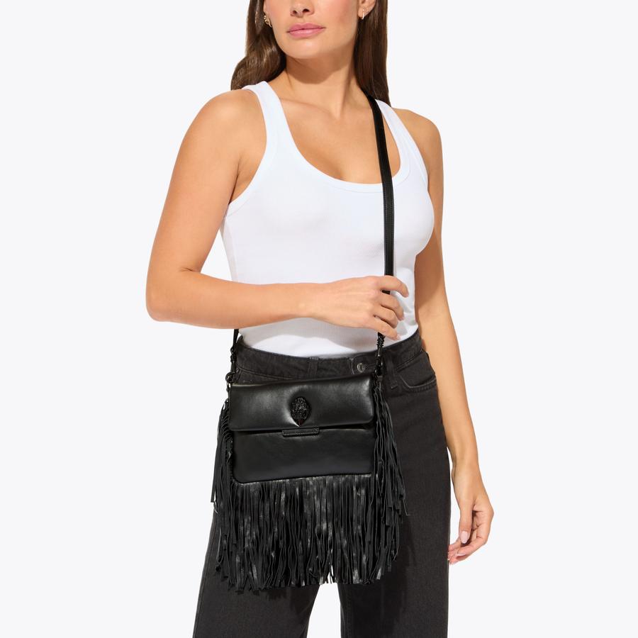 GLASTO FRINGE SHOULDER DR Black Leather Fringe Shoulder Bag by