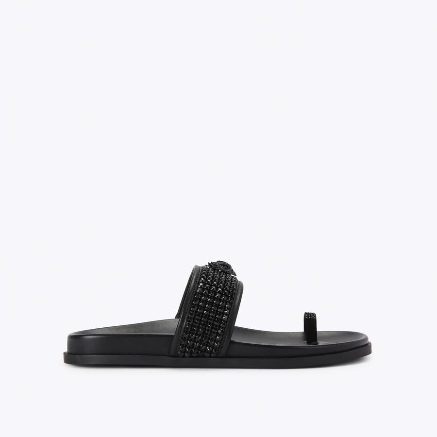 MESH TOE THONG SANDAL Black Crystal Slip On Sandal by Kurt Geiger