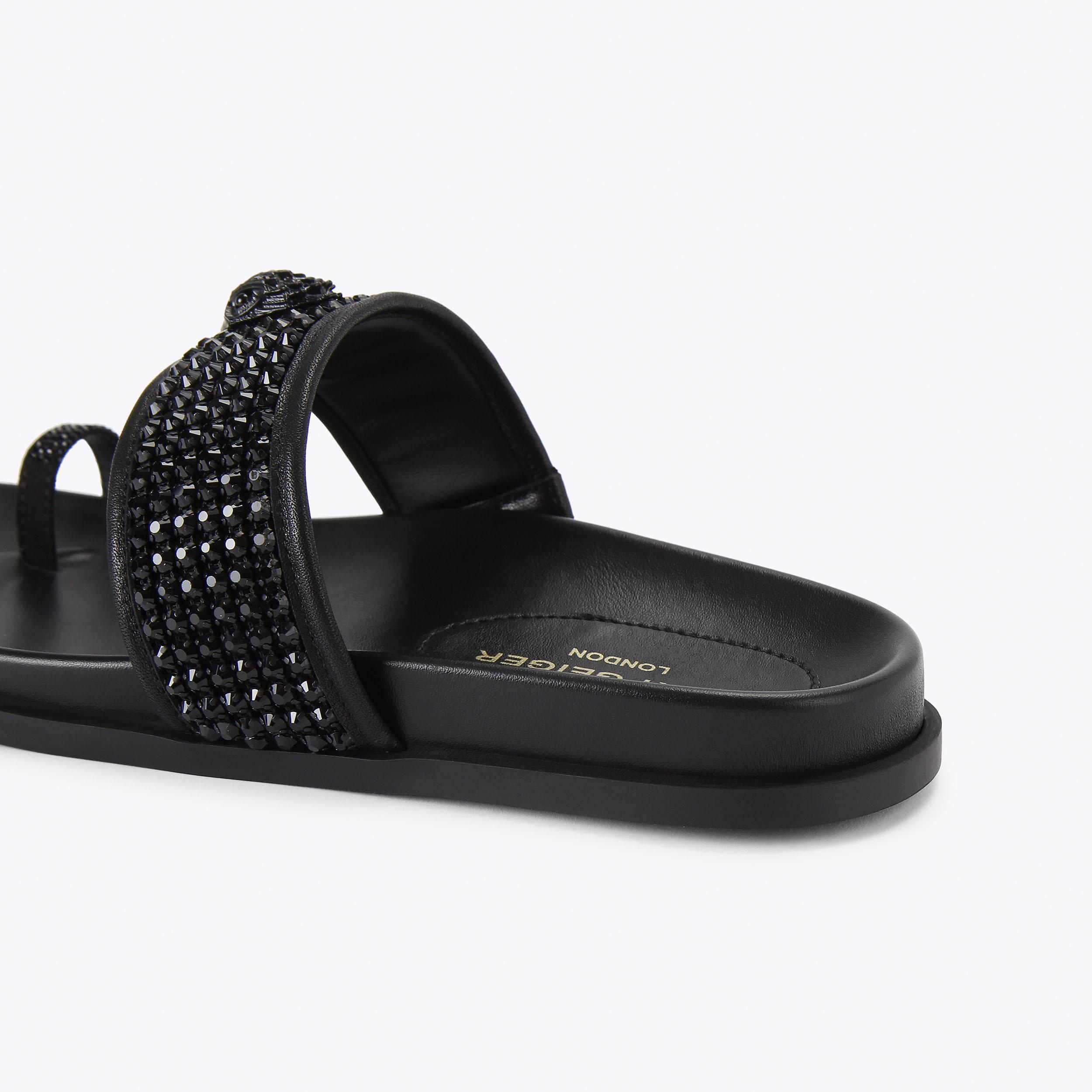 MESH TOE THONG SANDAL Black Crystal Slip On Sandal by Kurt Geiger